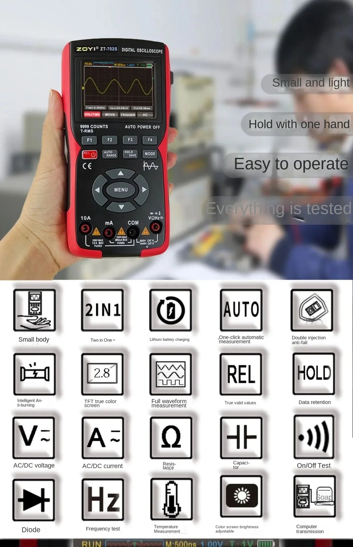 ZOYI ZT-702S 2in1 Oscilloscope Multimeter &ndash; 10MHz Bandwidth