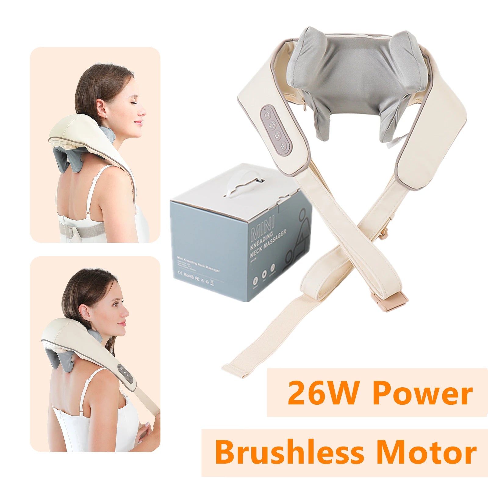Foreverlily 26W Brushless Motor Neck And Shoulder Massager &ndash; Wireless Kneading Relief 26W-White