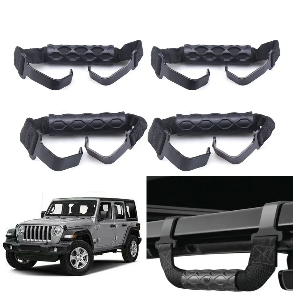 Armrest and Grab Handle Kit for Jeep Wrangler JL 2018 and Later and Gladiator JT 2018 and Later ABS Oxford Fabric Black