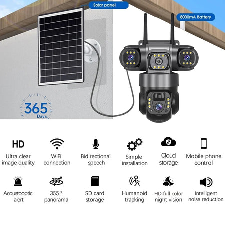 V380 PRO 3 Lens WiFi Solar Camera &ndash; HD Night Vision