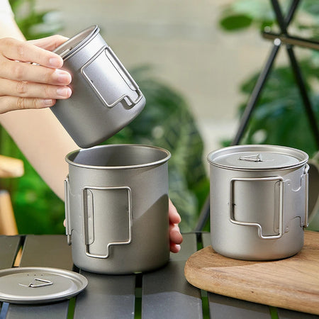 Outdoor Titanium Camping Cup - Foldable Handle Portable