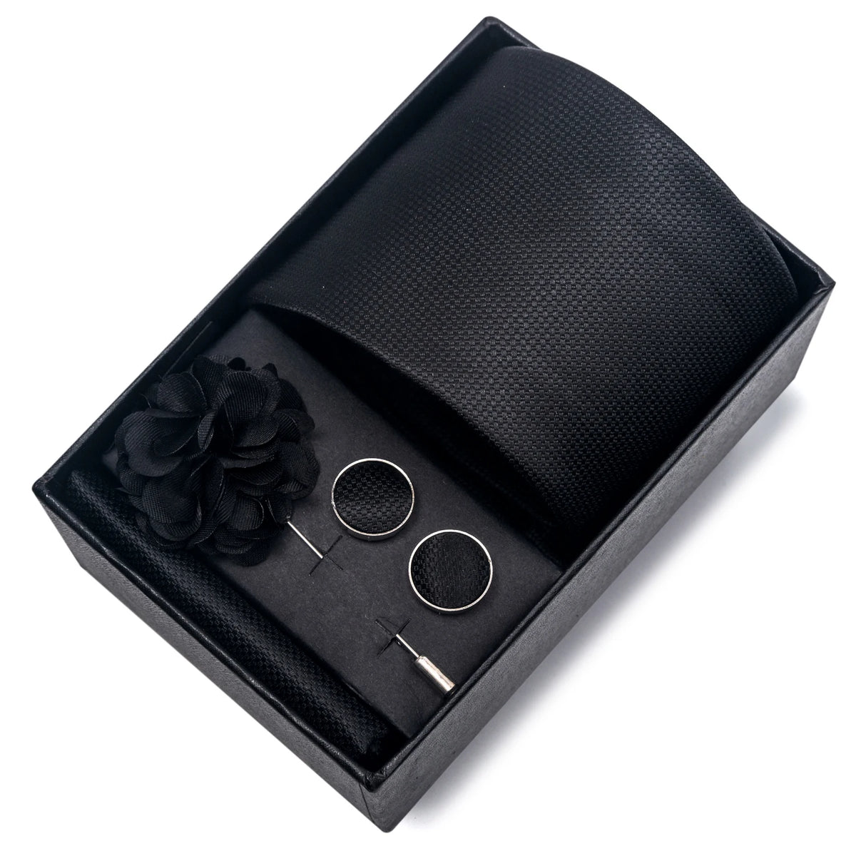 VanGise Red Print Silk Tie Set with Handkerchief and Cufflinks in Gift Box FB265