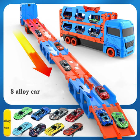 Large Car Transporter Truck &ndash; Foldable Track Alloy Diecast 8 car