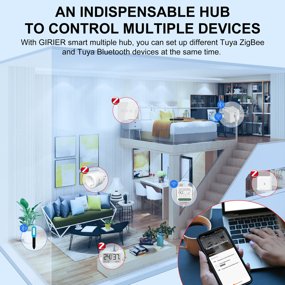 GIRIER Smart Multi-Mode ZigBee &amp; Bluetooth Gateway Hub for Home Automation