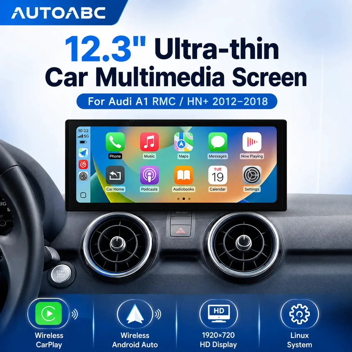 12.3'' Ultra-thin Multimedia touchScreen Wireless Carplay Android Auto For Audi A1 2012-2018 With Mirror Link Airplay Function by InterCyprus Trading Ltd