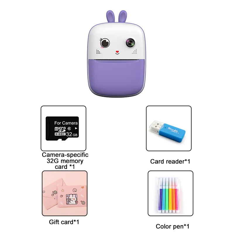 Kids Instant Print Digital Camera &ndash; Instant Photo Prints Purple-wthout bag