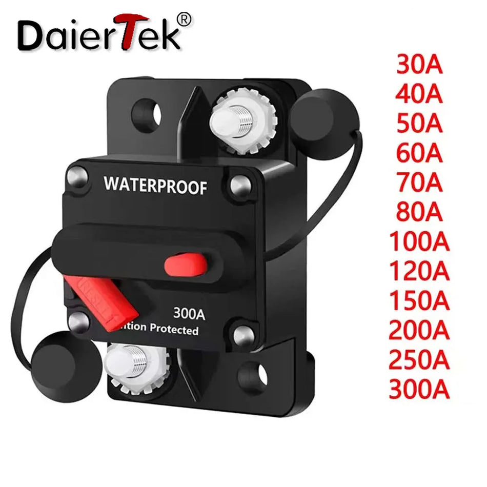 12V Waterproof Circuit Breaker with Manual Reset, 30A-300A ABS Body for Boat, Trolling, Car Audio