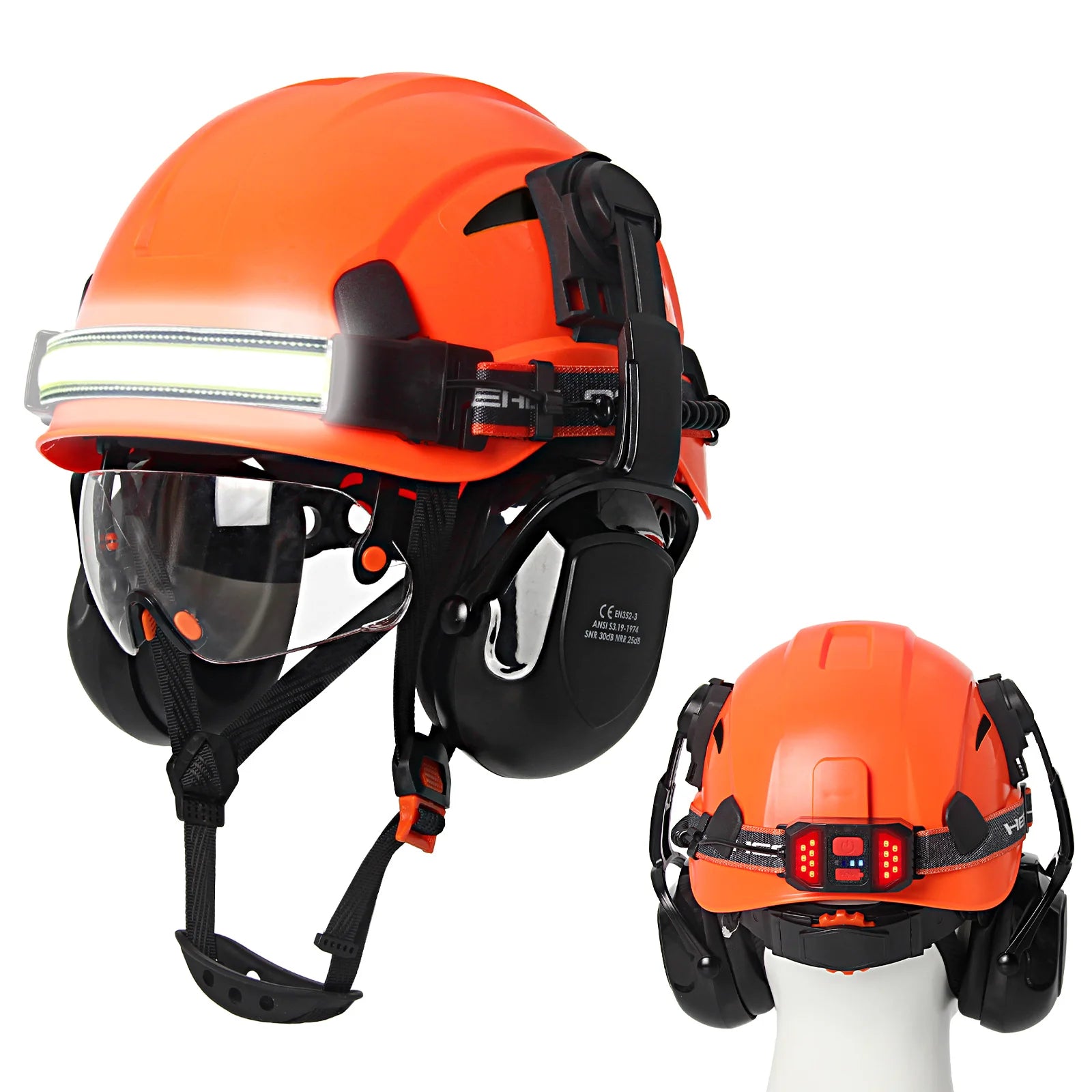 CE Construction Safety Helmet With Goggles &ndash; LED Headlamp Orange B