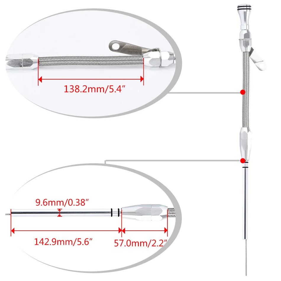 Chevy Small Block Gen I Dipstick Tube, Stainless Braided, Flexible