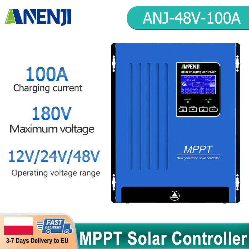 ANENJI 100A MPPT Saulės Įkrovimo Valdiklis 12V/24V/48V Sistemoms, Švino Rūgšties ir Ličio Baterijų Įkroviklis