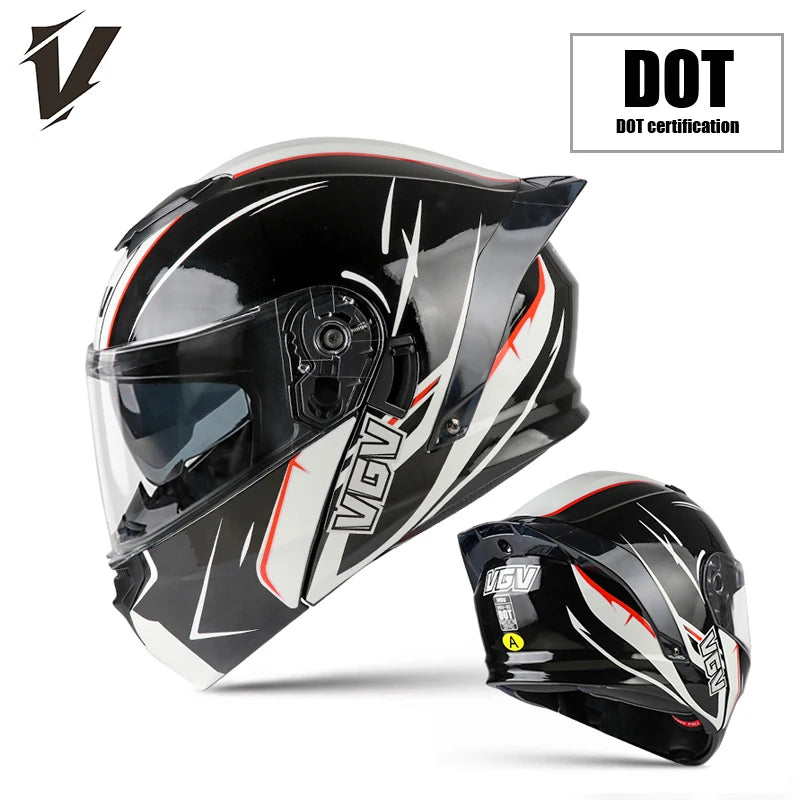 VGV Dual Lens Modular Flip Helmet for Ultimate Riding Safety black / XL