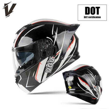 VGV Dual Lens Modular Flip Helmet for Ultimate Riding Safety black / XL