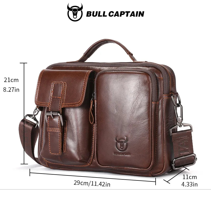 BULLCAPTAIN Äkta Läder Herr Crossbody-väska med Laptopfack Ultralätt Expanderbar Messenger-portfölj