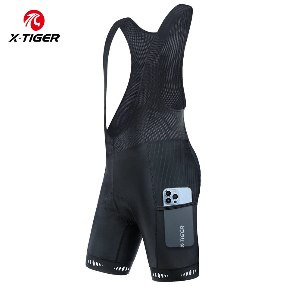 Men's Cycling Bib Shorts With Phone Pockets, 5D Padded, Quick Dry Lycra