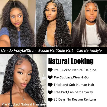 28 Inch Deep Wave Lace Front Wig - Human Hair with Pre-Plucked Hairline