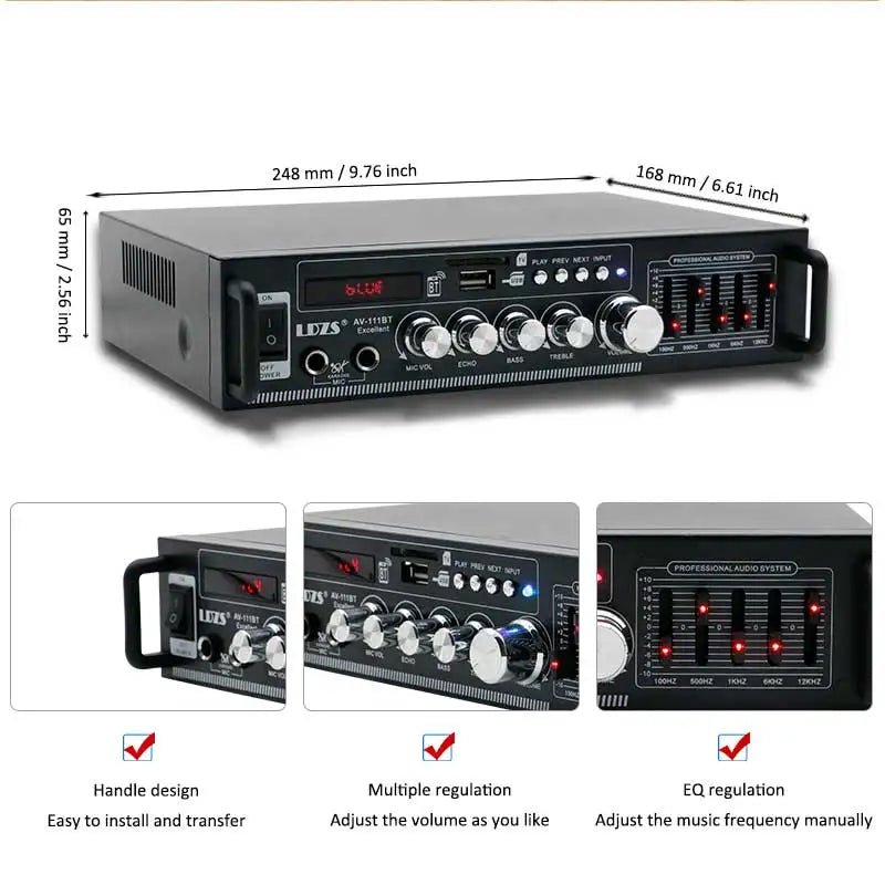 LDZS 111BT Bluetooth Digital Power Amplifier - 2 Channel Hi-Fi Stereo with FM &amp; USB