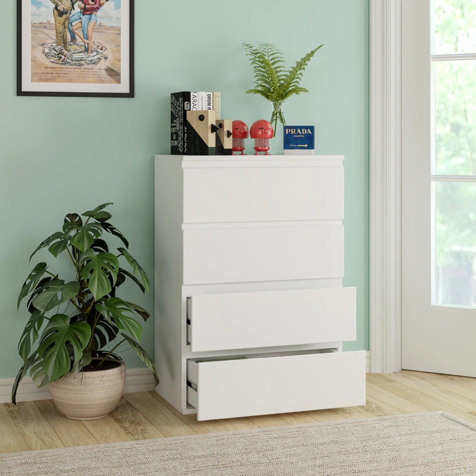 Getone Bílá Vysoká Komoda 4 Zásuvky 60x40x80cm