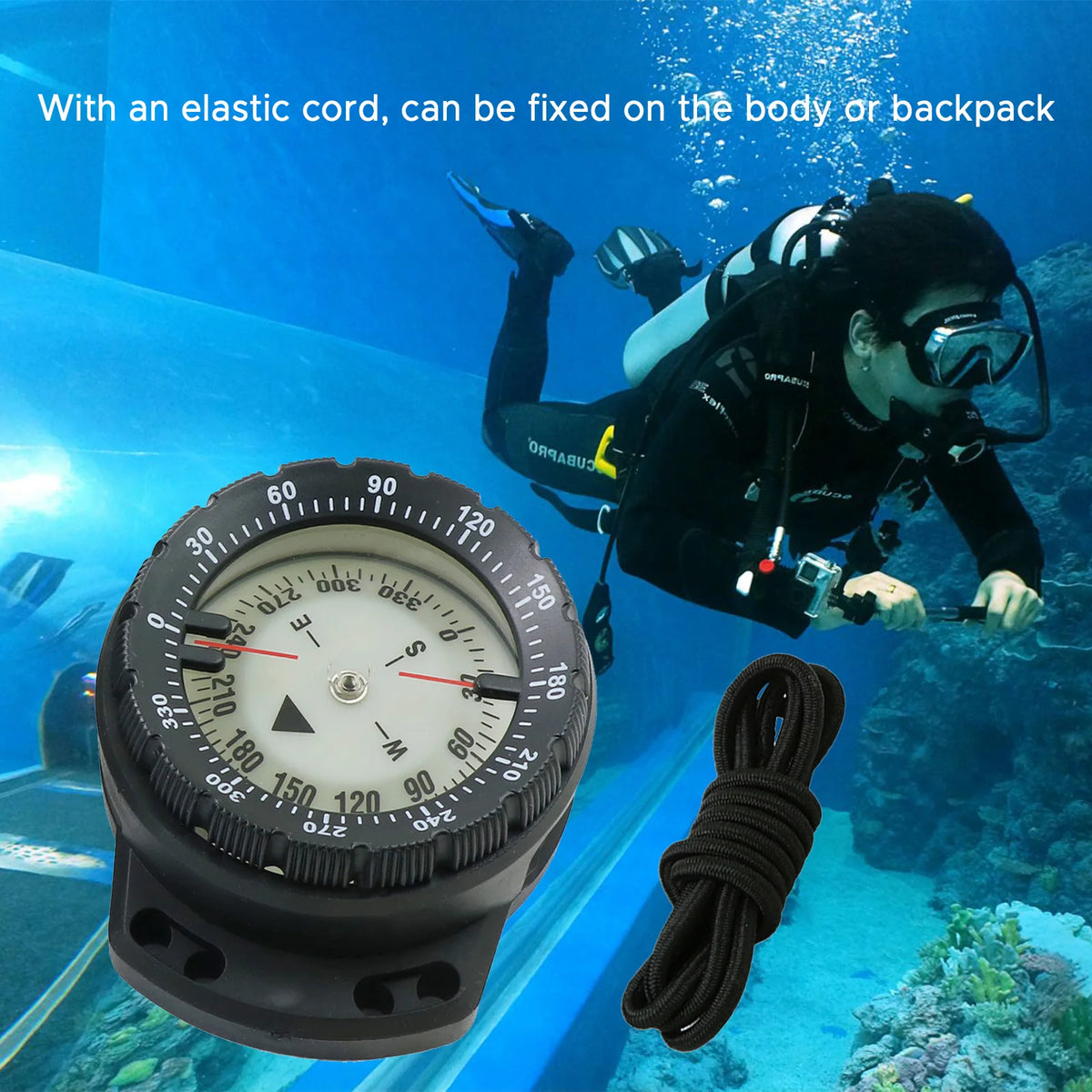 Underwater Diving Compass - Luminous Dial With Elastic Rope