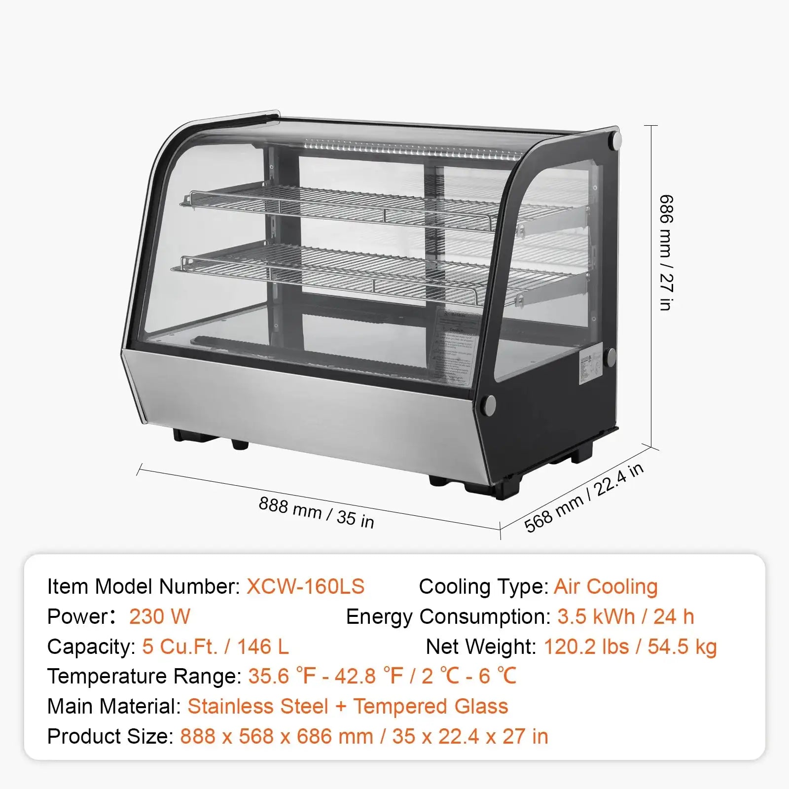 Large Refrigerated Display Case Bakery Pastry LED 5cft arc / GERMANY