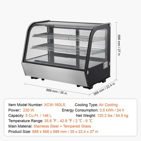 Large Refrigerated Display Case Bakery Pastry LED 5cft arc / GERMANY