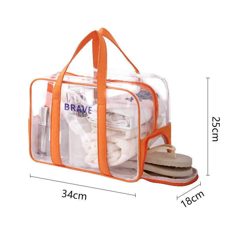 Clear PVC Toiletry Bag - Waterproof Transparent Organizer Orange