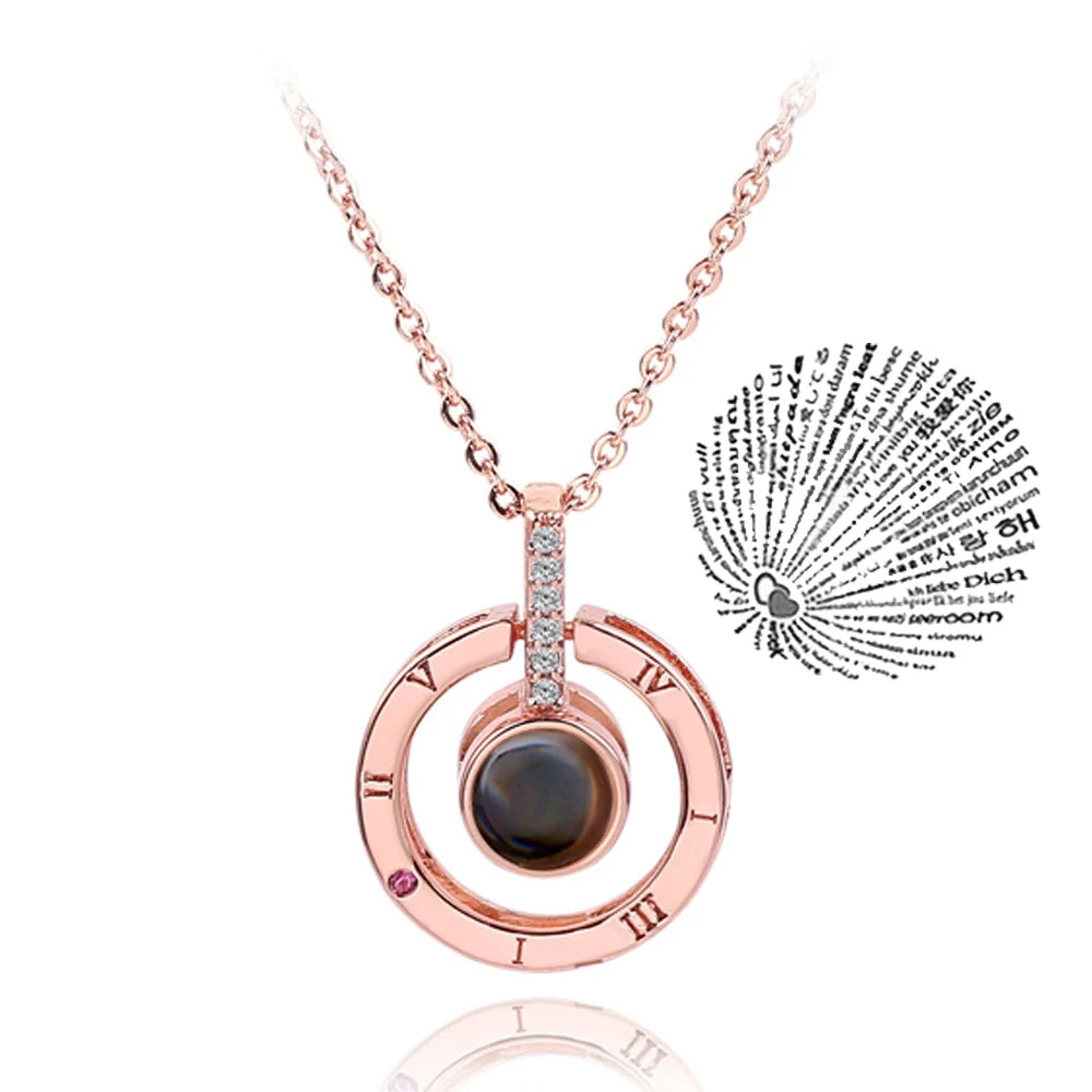 100 Languages of Love Heart Pendant Necklace for Couples Rose Gold-06 / 45cm