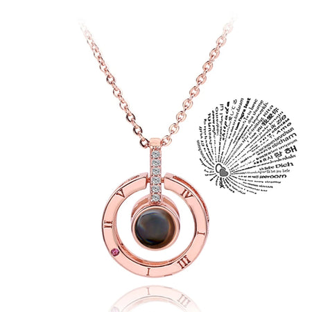100 Languages of Love Heart Pendant Necklace for Couples Rose Gold-06 / 45cm