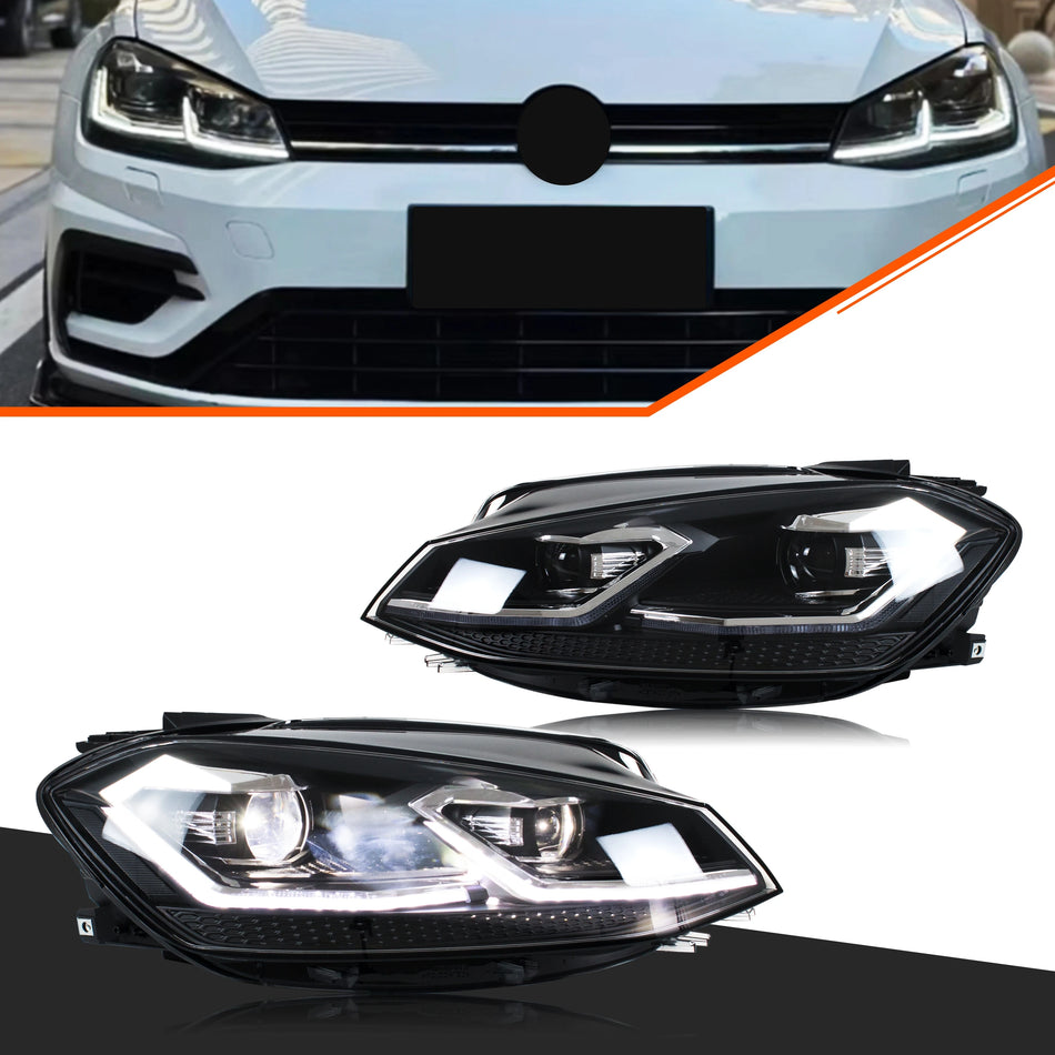 LED фары для Volkswagen Golf MK7 2018-2021 с последовательным сигналом, комплект передних ламп с полным LED
