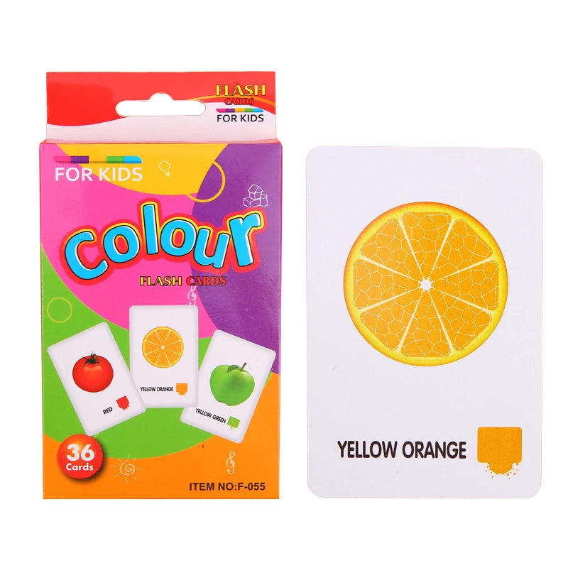 English Flashcards for Toddlers - 36 Educational Cards for Animal, Fruit, Shape, and Color Recognition Colour