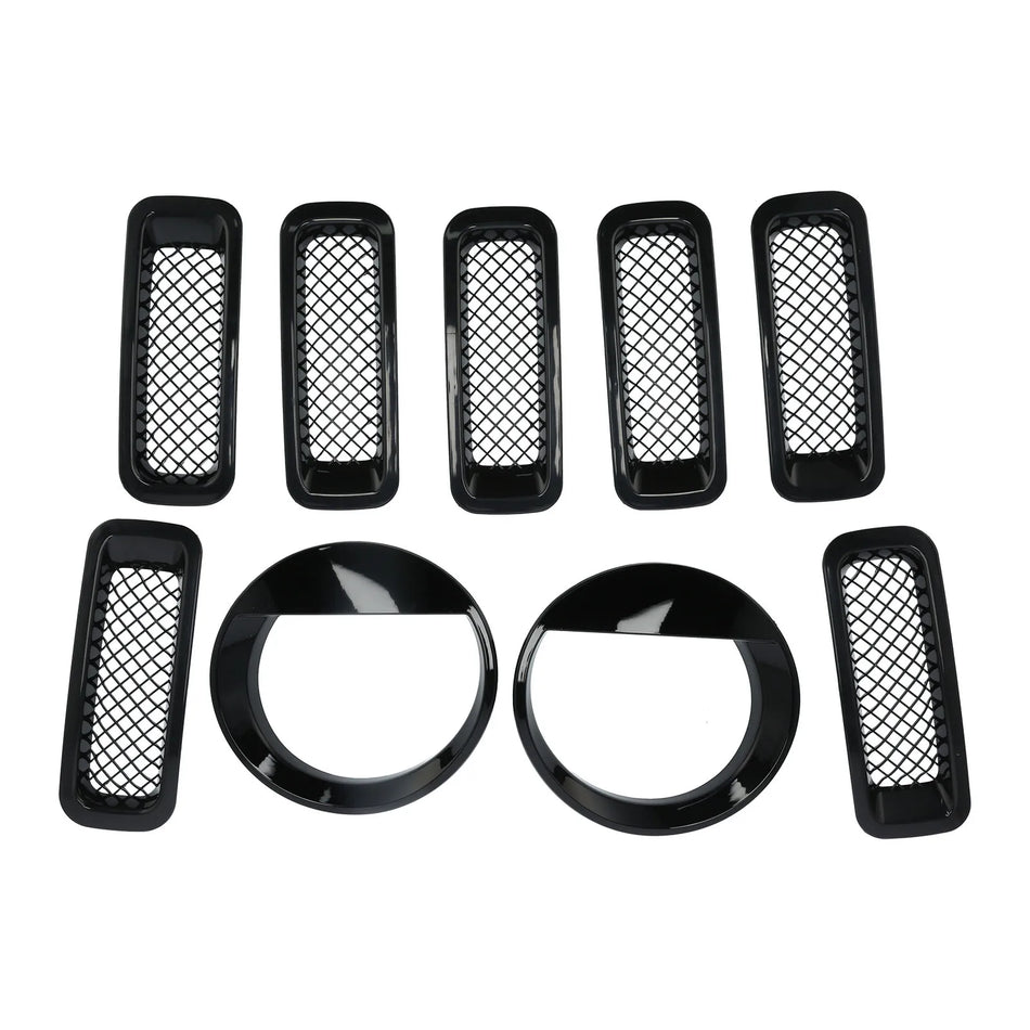 Front Grille Mesh Inserts and Headlight Trim Kit for Jeep Patriot 2011–2016 Two Piece Upgrade