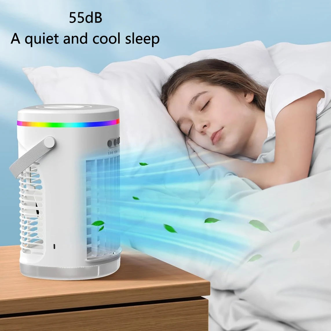 Portable Air Cooler - USB Powered, 3 Speeds, 1400ml, 7 Colors, Quiet Fan for Home &amp; Office