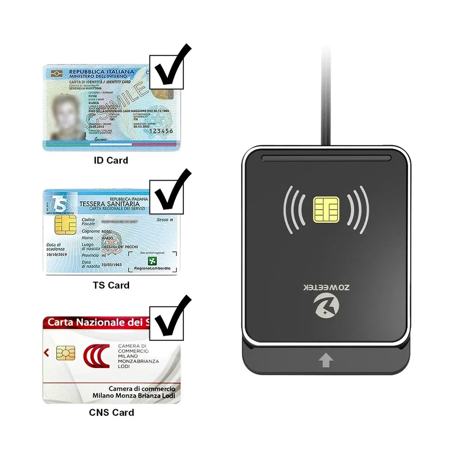 Lettore di schede smart con RFID NFC a contatto e senza contatto per Windows