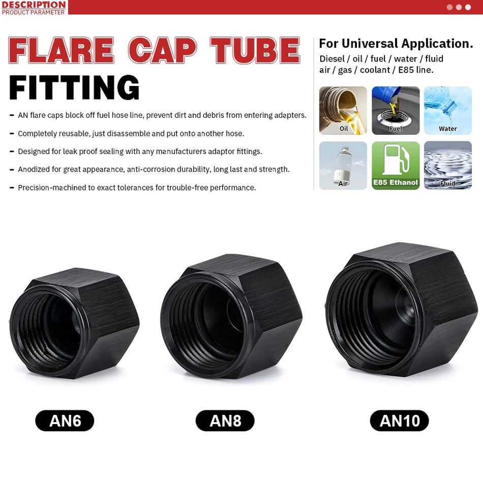 Adaptor din aluminiu AN6 AN8 AN10, capac de închidere cu filet interior