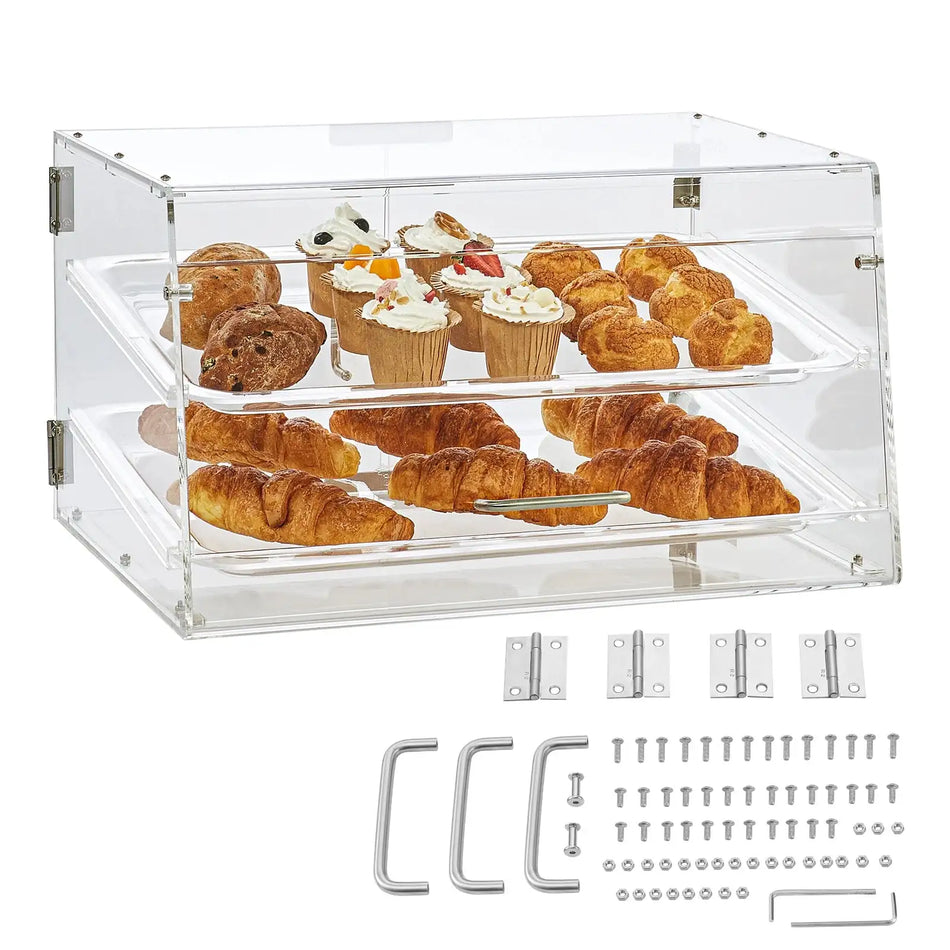 2 Tray Clear Pastry Display Case Acrylic Countertop