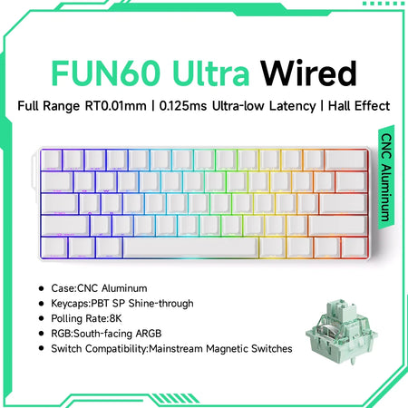 Akko MonsGeek FUN60 Ultra Mechanical Gaming Keyboard &ndash; Rapid 8K Trigger with Magnetic Switch Ultra White Wired