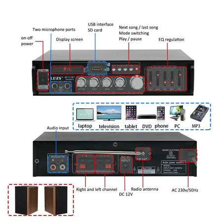 LDZS 111BT Bluetooth Digital Power Amplifier - 2 Channel Hi-Fi Stereo with FM &amp; USB
