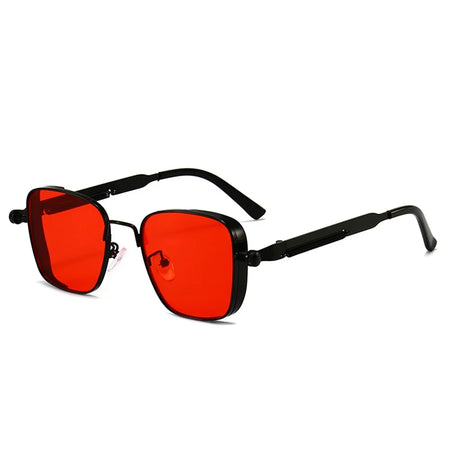 Men Driving Steampunk Square Sunglasses &ndash; UV400 Metal Frame Black red