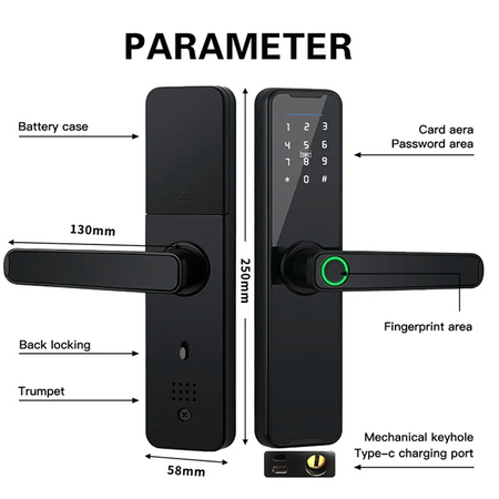 PHIPULO Tuya WiFi Smart Lock with Fingerprint and Remote Unlocking