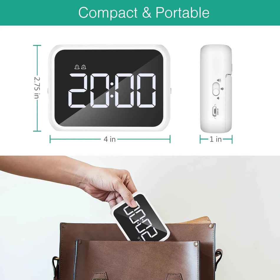 LED Mirror Alarm Clock With USB Charging Portable Desk Clock For Home Office by InterCyprus Trading Ltd