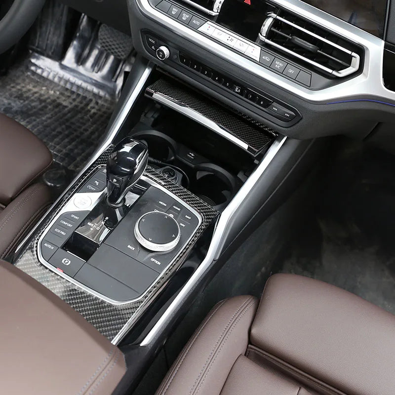 3Pcs Pegatina Suave de Fibra de Carbono para Consola BMW Serie 3 G20 G22