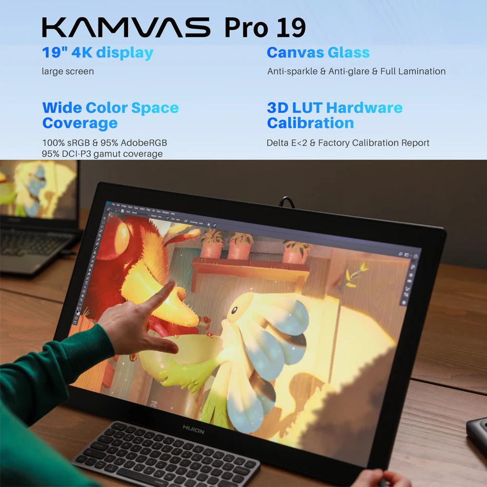Huion Kamvas Pro 19 Tableta de Dibujo 18.4 Pulgadas Pantalla 4K Con PenTech 4.0