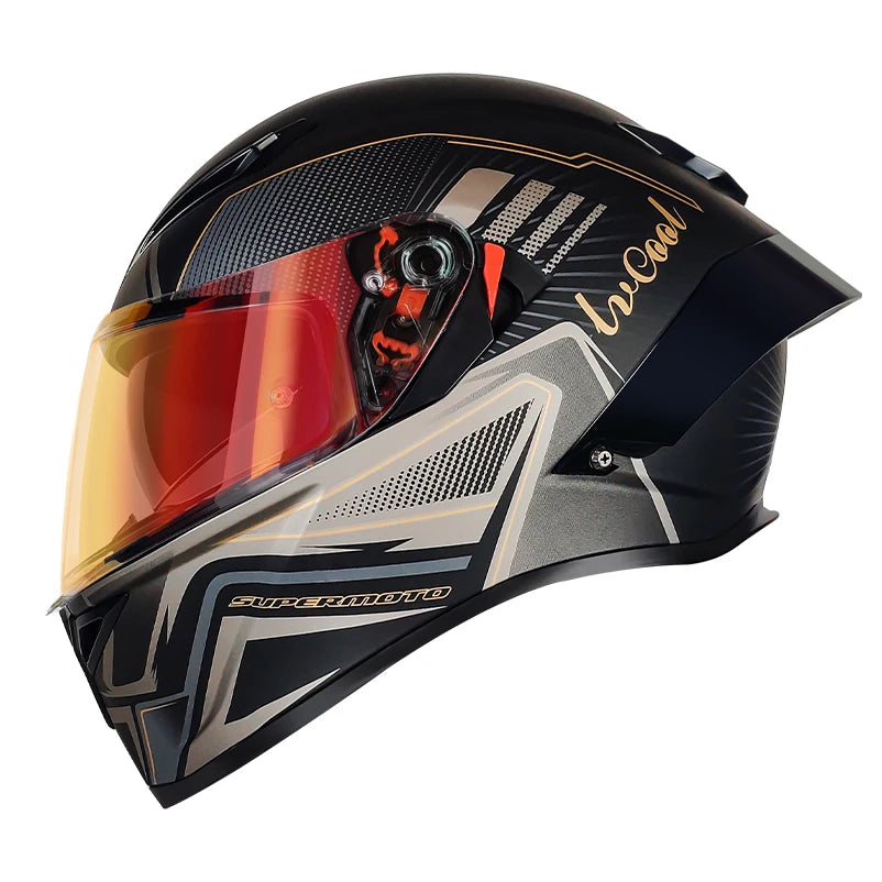 LVCOOL Vintage Dual Visor Full Face Motorcycle Helmet - DOT Certified Safety Gear