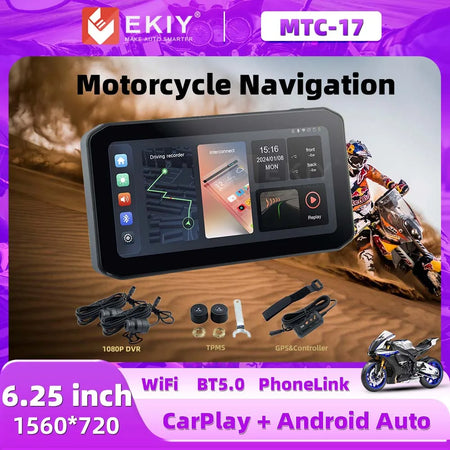 EKIY 6.25 Inch Wireless CarPlay Moto Android Auto &ndash; Portable Digital Motorcycle GPS Navigation