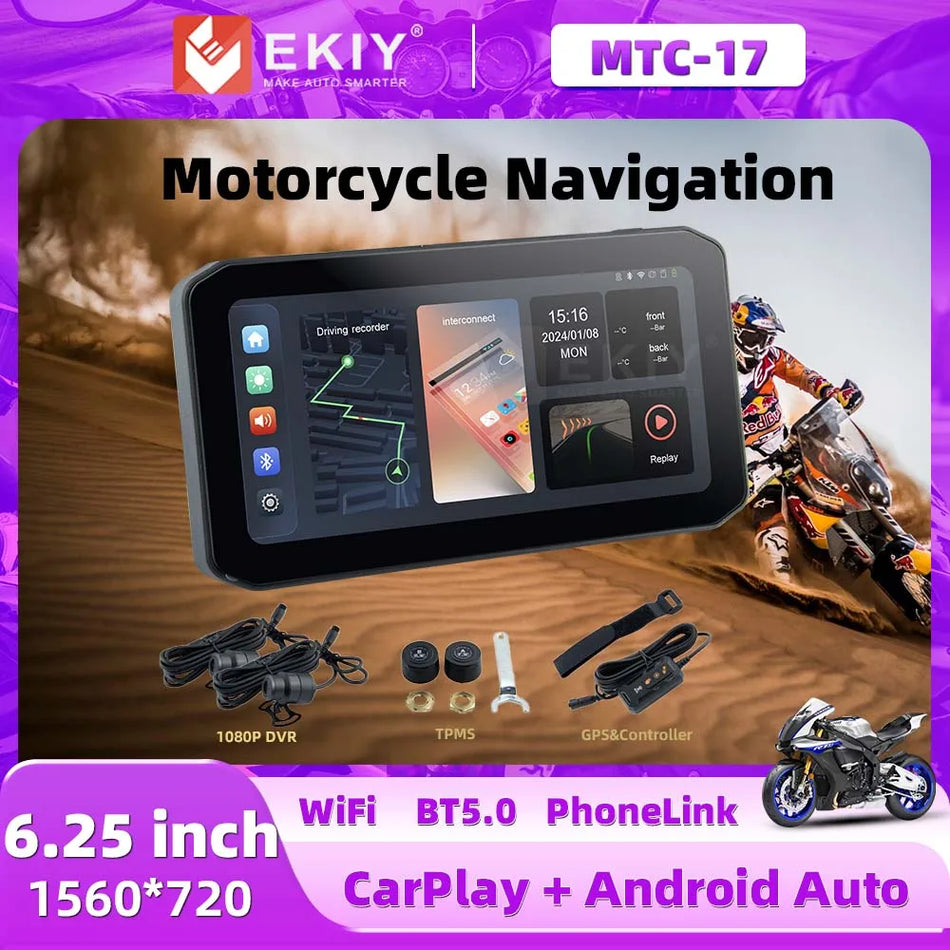 EKIY 6.25 Inch Wireless CarPlay Moto Android Auto &ndash; Portable Digital Motorcycle GPS Navigation