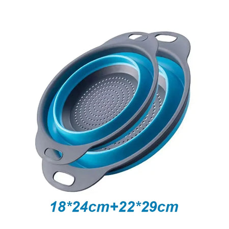 2PCS Silicone Folding Colander Kitchen Strainer - Foldable &amp; Eco-Friendly Blue-Round 2PCS / 18x24cm 22x29cm