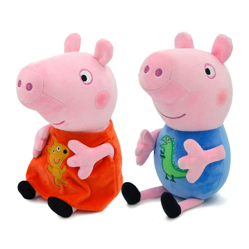 🟠 19cm Peppa Pig George Dad Mom Children's Cartoon Stuffed Doll Gift Toy Pig Home Children's Room Decoration Holiday Birthday Gift
