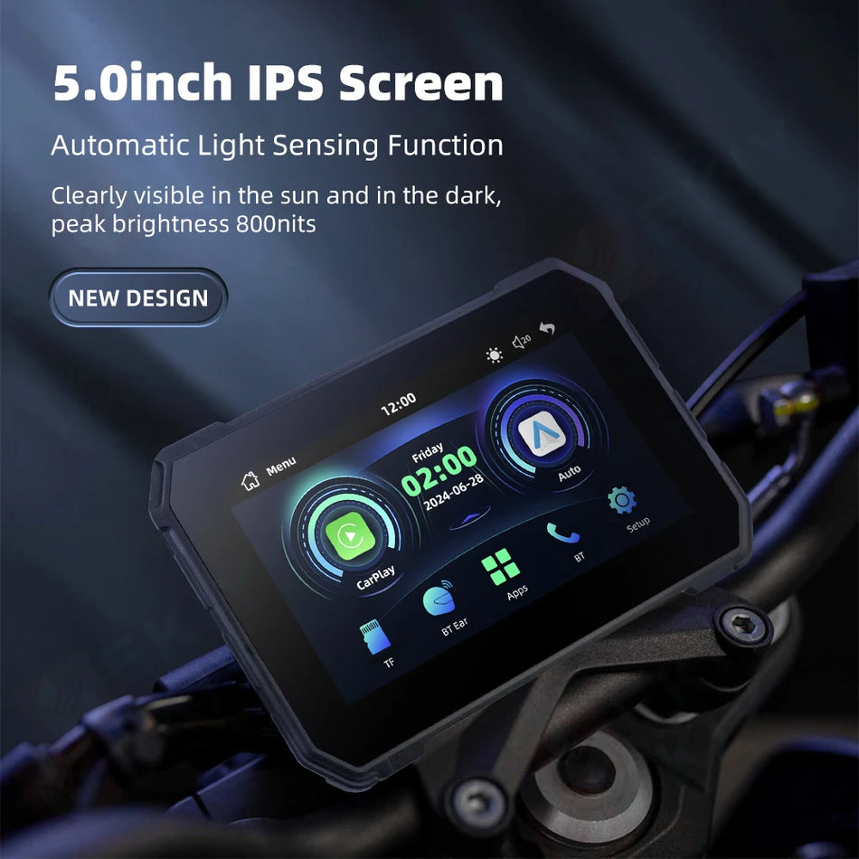 EKIY Motorcycle GPS 5 Inch &ndash; Wireless CarPlay and Android Auto Support