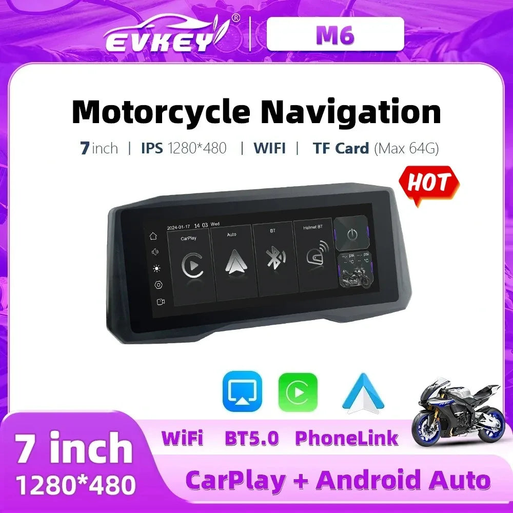 EKIY 7 Inch Portable Motorcycle Navigation GPS &ndash; Wireless CarPlay and IPX7 Waterproof