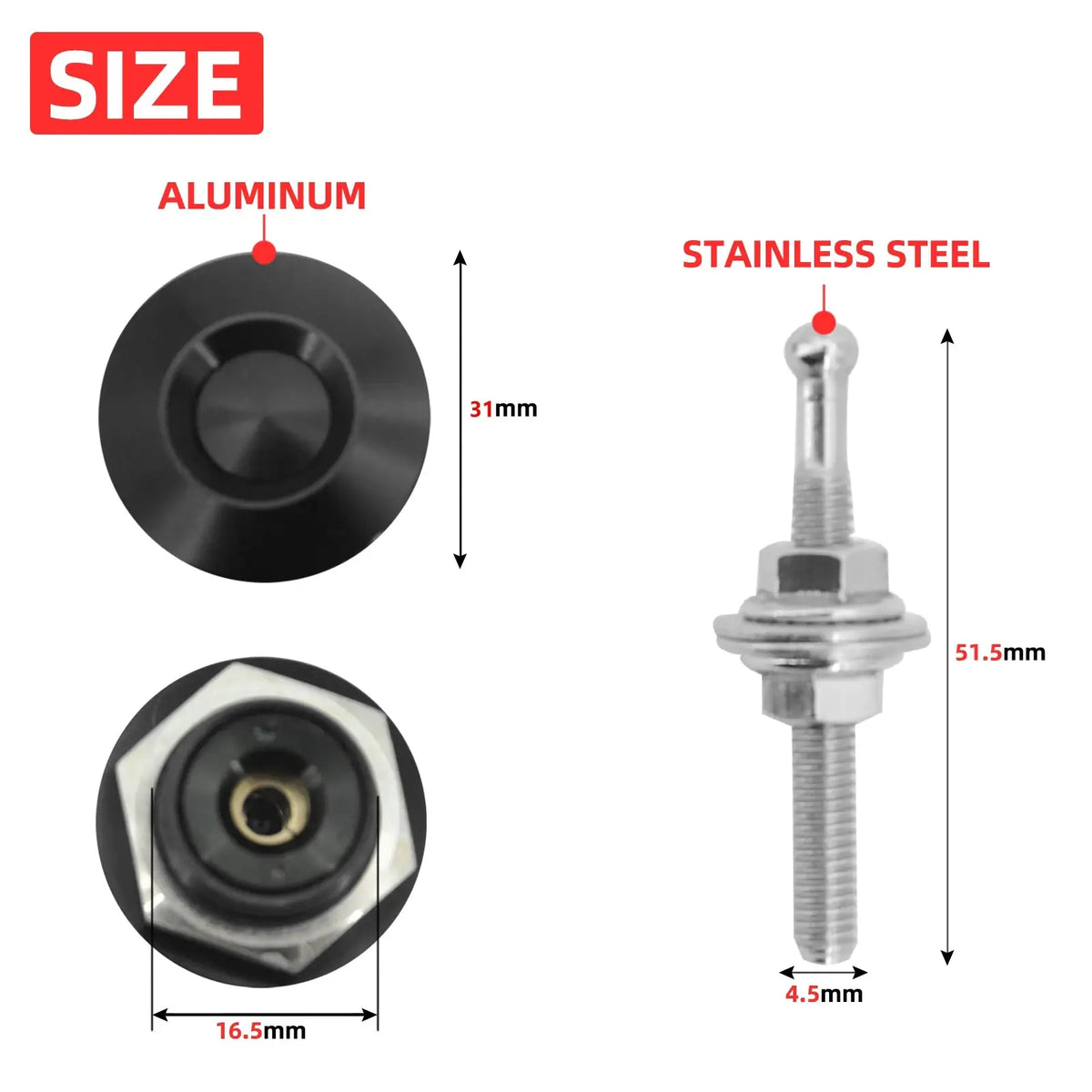 32mm 1Pc/4Pcs Push Button Hood Pins Lock Clip Kit Universal Engine Bonnet Lock Engine Car Quick Latch by InterCyprus Trading Ltd