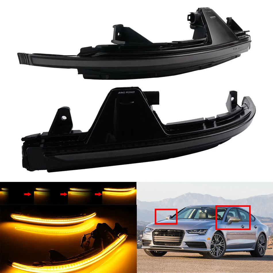 Dynamic LED Side Mirror Indicator Light with Black Smoked Lens for Audi A7 S7 RS7